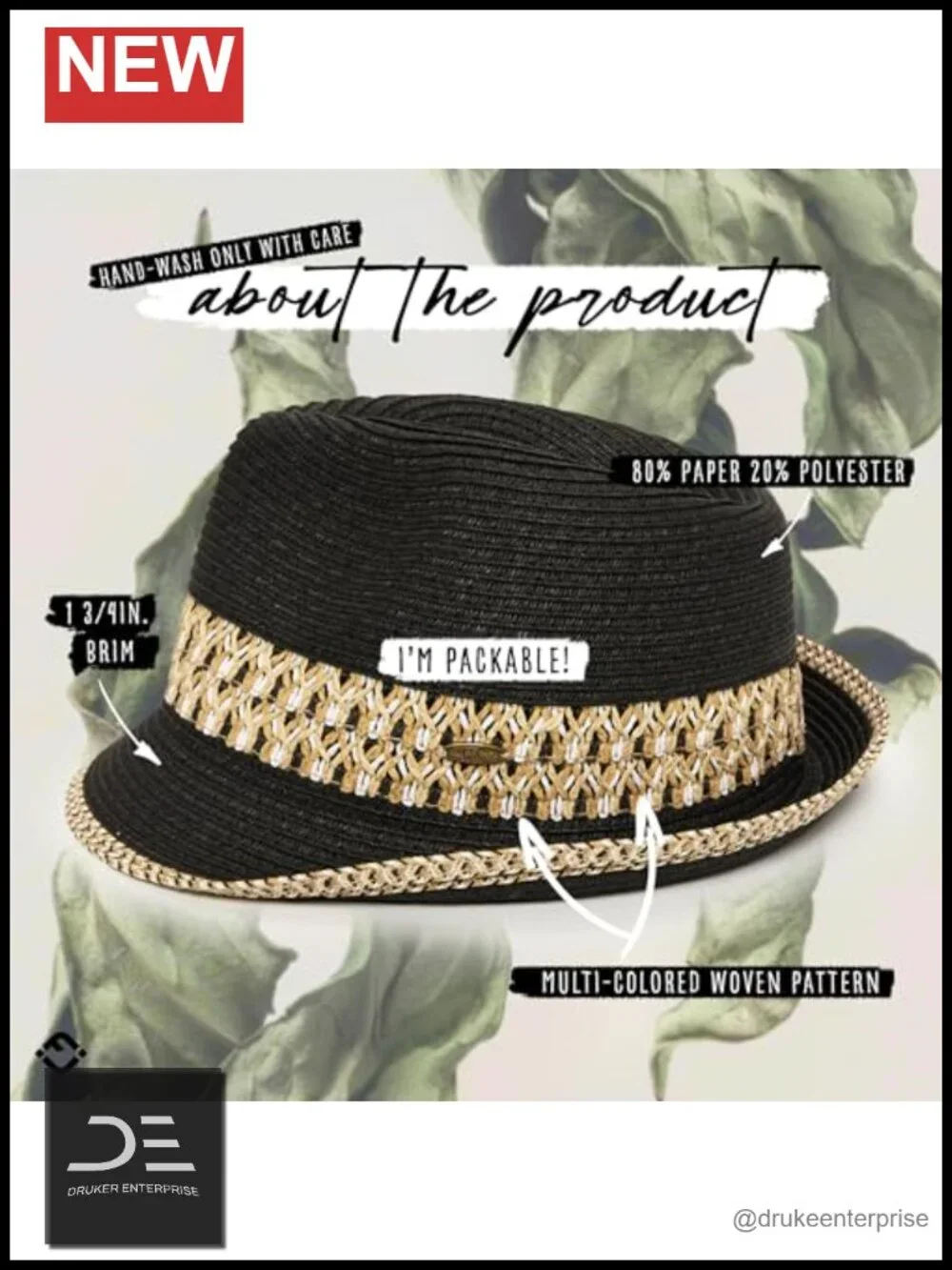 UPF 50+ Short Brim Fedora Sun Hat with Woven Pattern, Packable Beach Hat